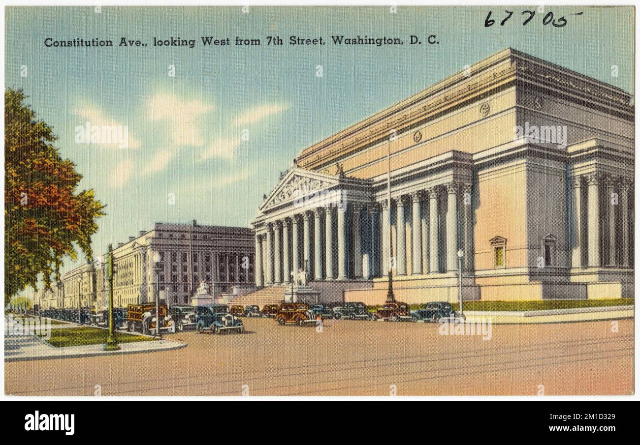 Constitution Ave., westlich von 7. Street, Washington, D.C., Cities & Towns, Tichnor Brothers Collection, Postkarten der Vereinigten Staaten Stockfoto