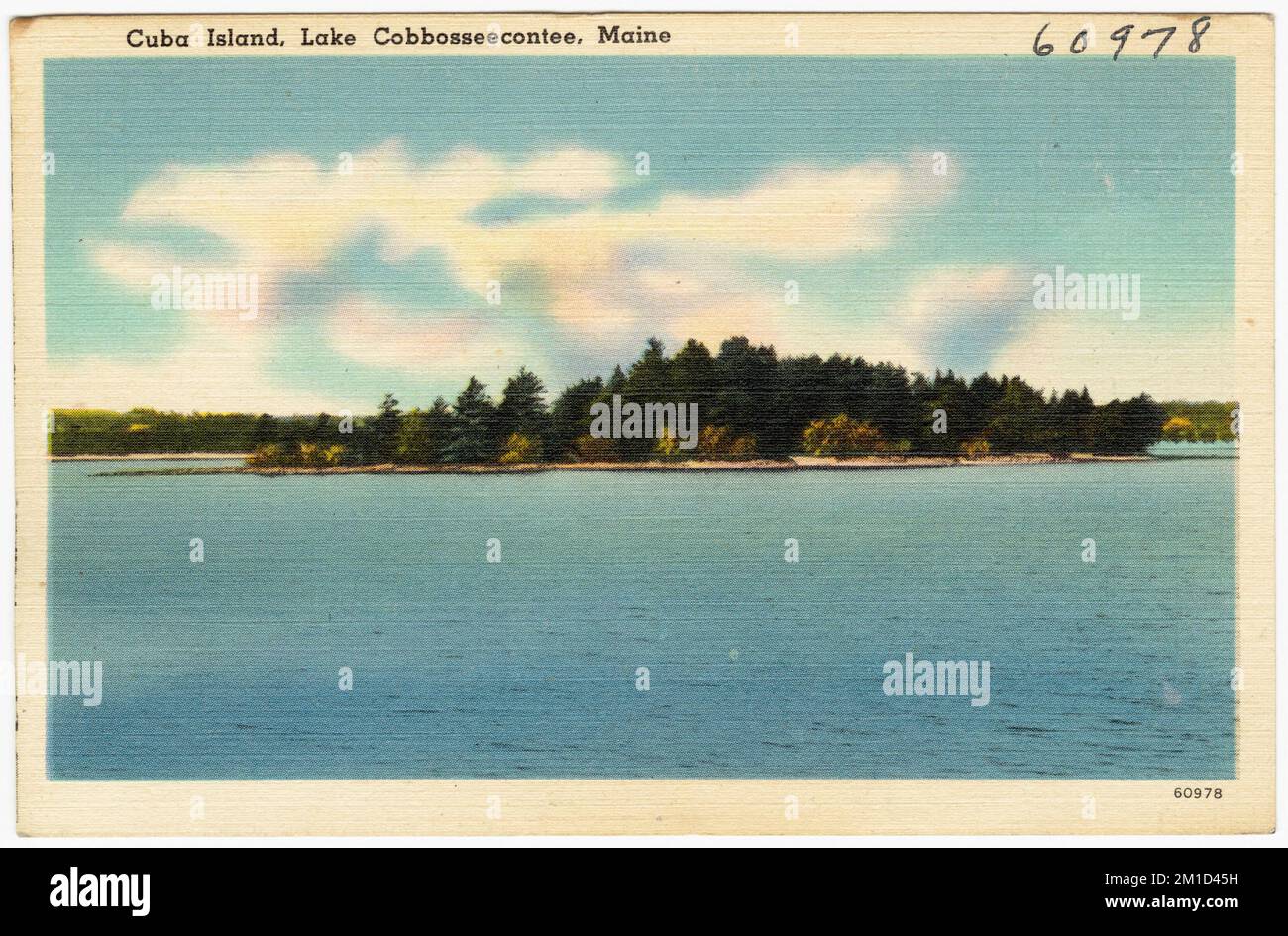 Cuba Island, Lake Cobbosseecontee, Maine, Lakes & Ponds, Tichnor Brothers Collection, Postkarten der Vereinigten Staaten Stockfoto