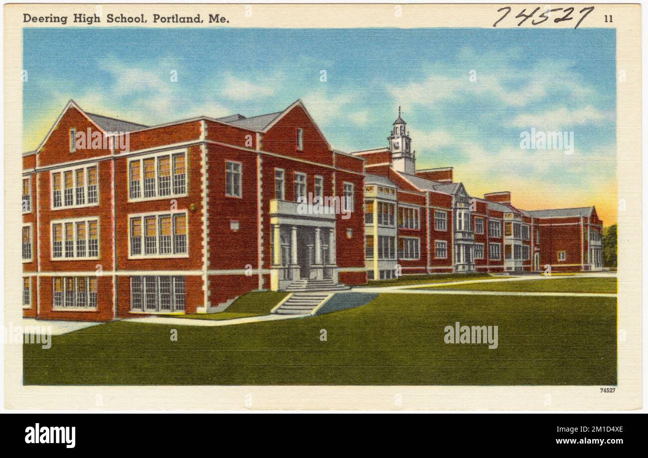 Deering High School, Portland, Ich. , Schulen, Tichnor Brothers Collection, Postkarten der Vereinigten Staaten Stockfoto