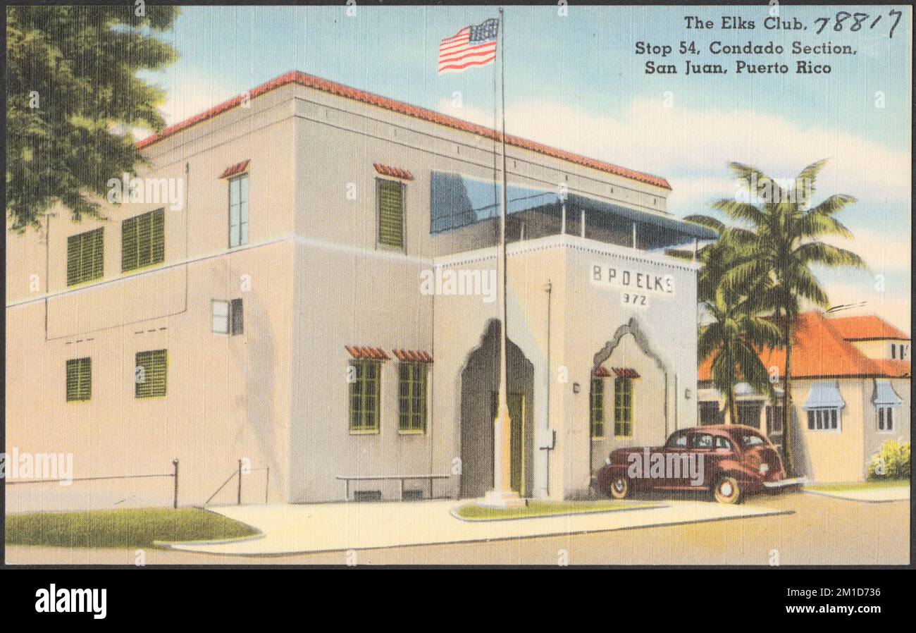 Der Elks-Club. Haltestelle 54, Condado Section, San Juan, Puerto Rico, brüderliche Lodges, Elks Bruderschaft, Tichnor Brothers Collection, Postkarten der Vereinigten Staaten Stockfoto