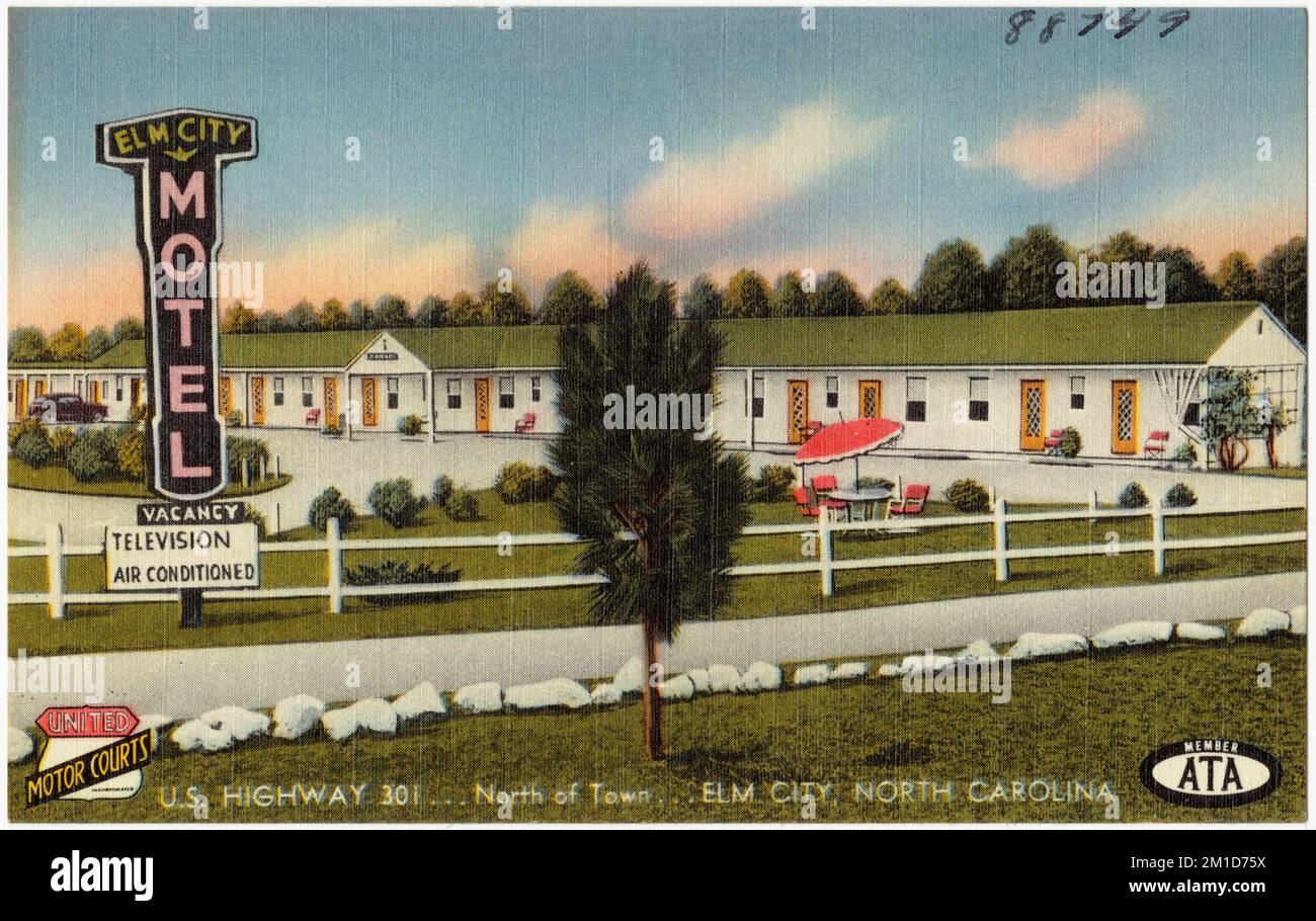 Elm City Motel, USA Autobahn 301... Nördlich der Stadt... Elm City, North Carolina, Motels, Tichnor Brothers Collection, Postkarten der Vereinigten Staaten Stockfoto