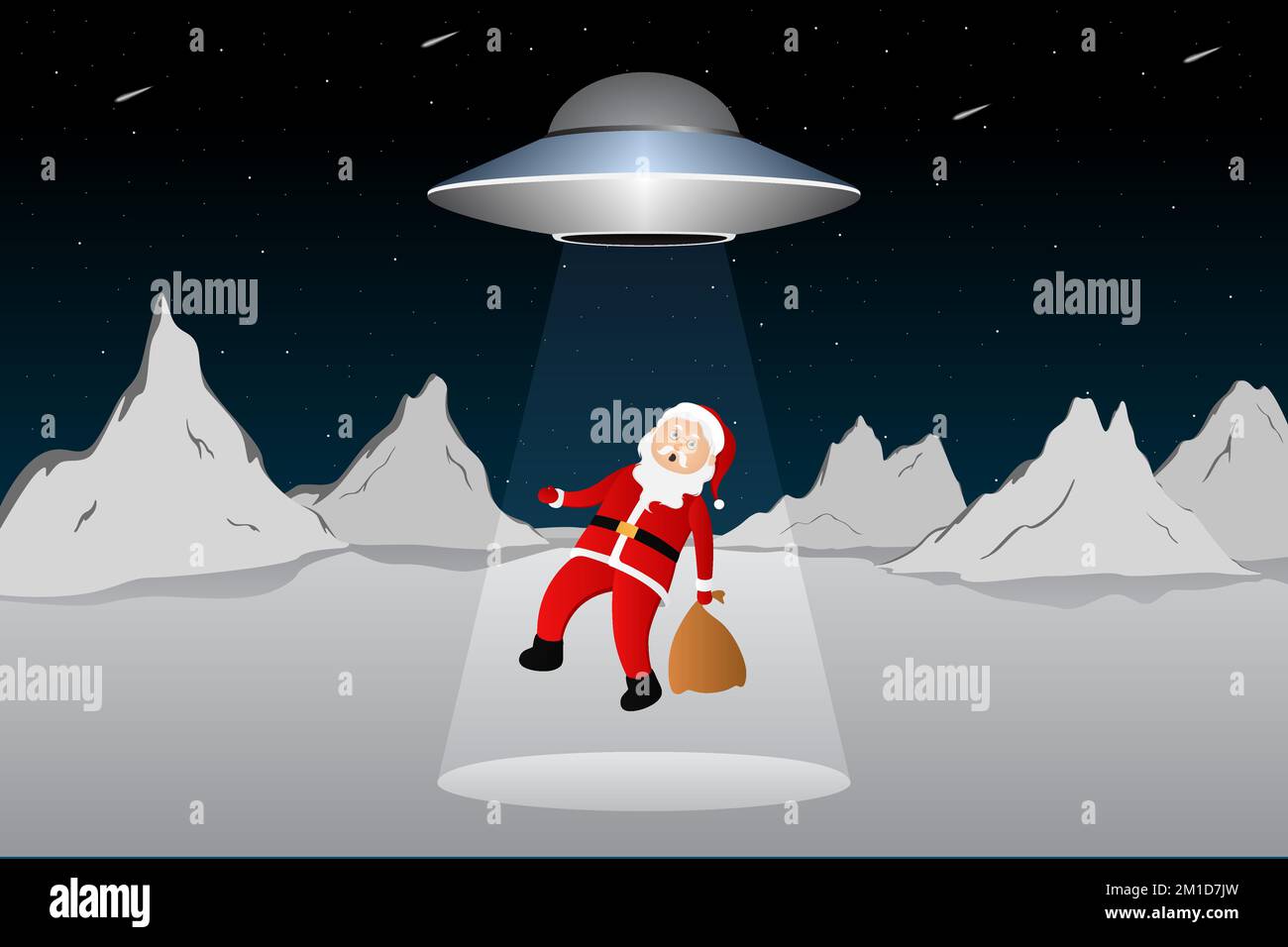 UFO entführt den Weihnachtsmann. Vektordarstellung Stock Vektor