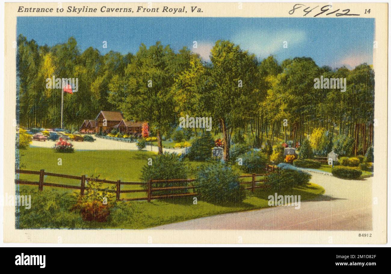Eintritt zu den Skyline Caverns, Front Royal, VA , Höhlen, Tichnor Brothers Collection, Postkarten der Vereinigten Staaten Stockfoto
