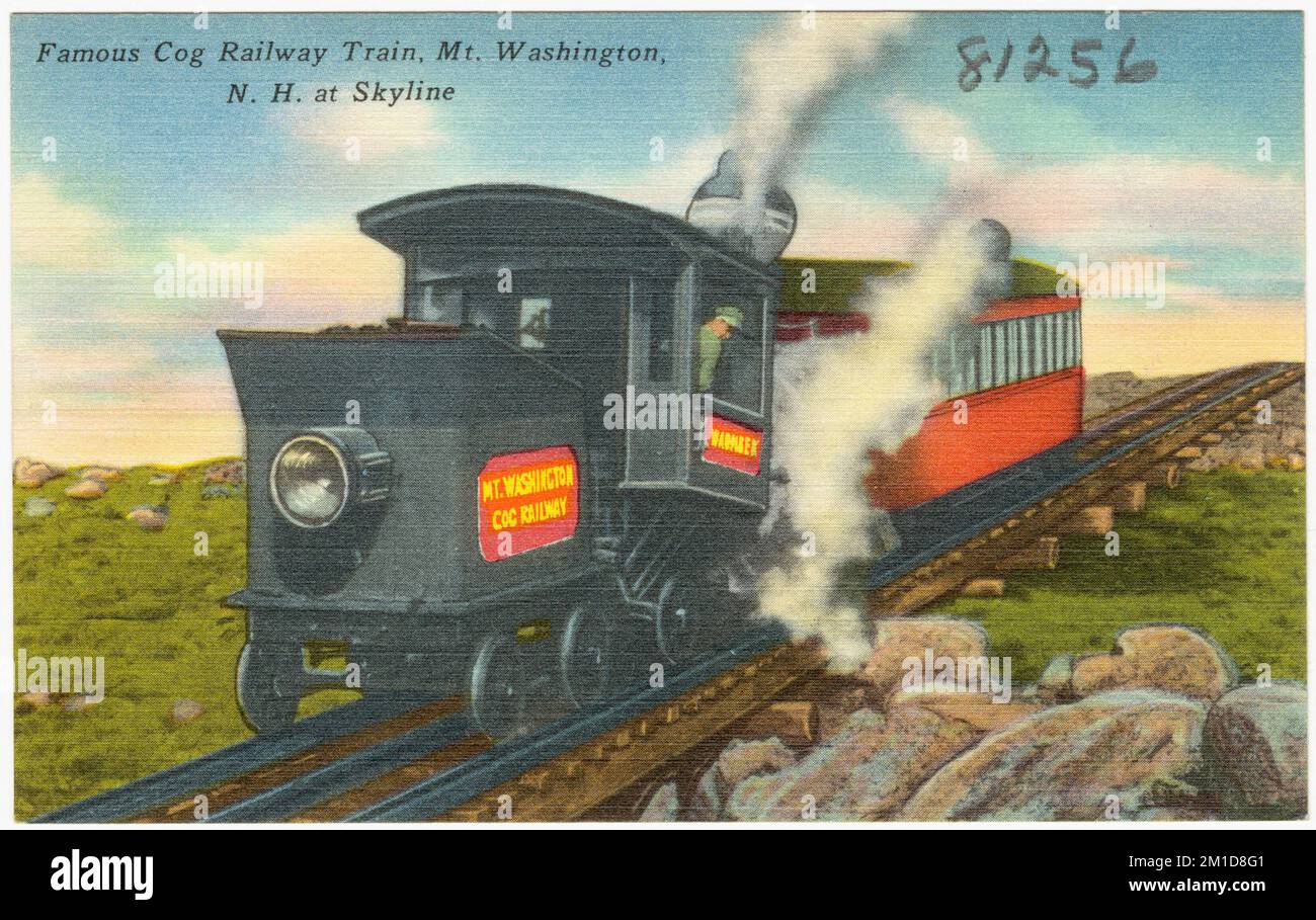 Berühmte Zahnradbahn, Mt. Washington, N. H. bei Skyline, Mountains, Tichnor Brothers Collection, Postkarten der Vereinigten Staaten Stockfoto