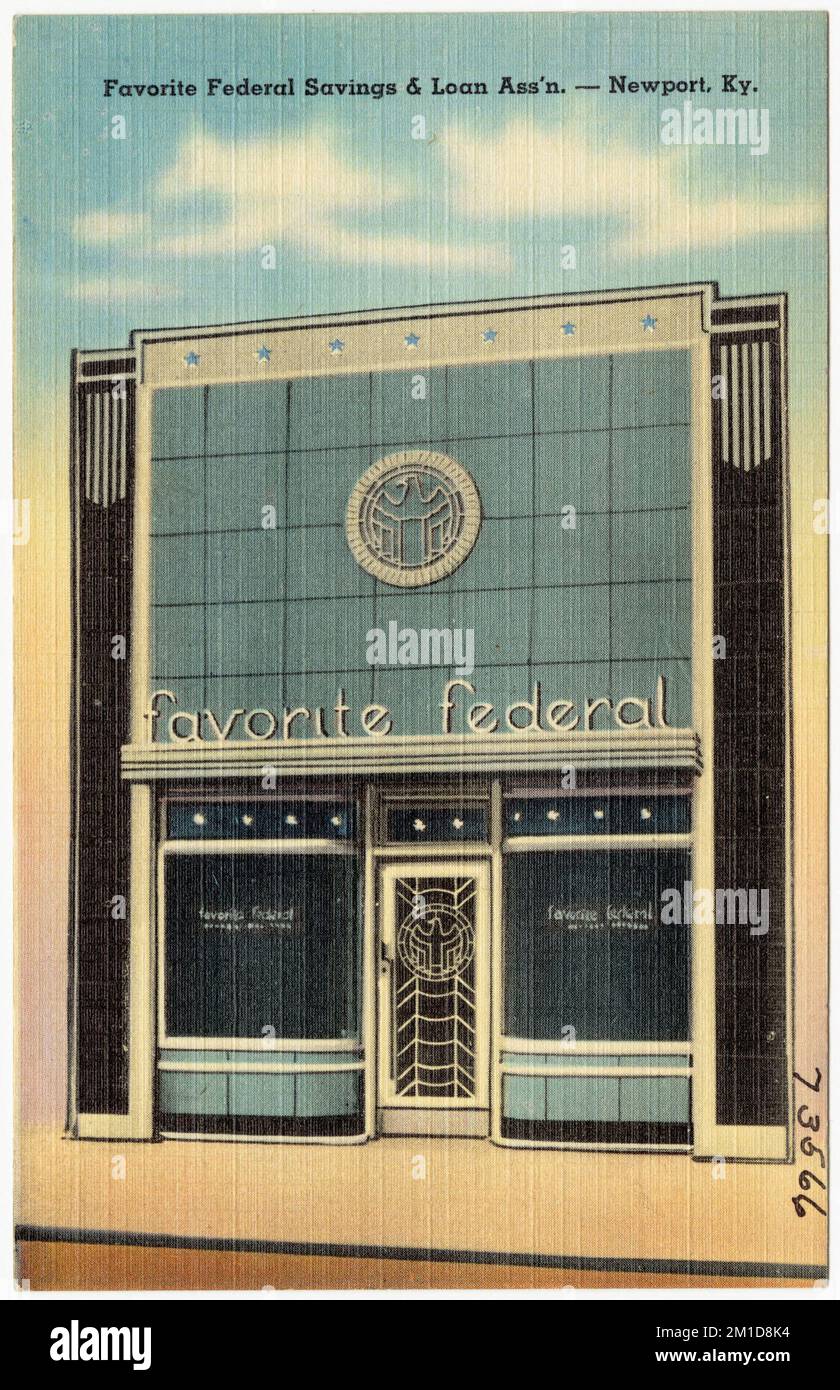 Favorit Federal Savings & Loan Ass'n -- Newport, Ky. , Handelseinrichtungen, Tichnor Brothers Collection, Postkarten der Vereinigten Staaten Stockfoto