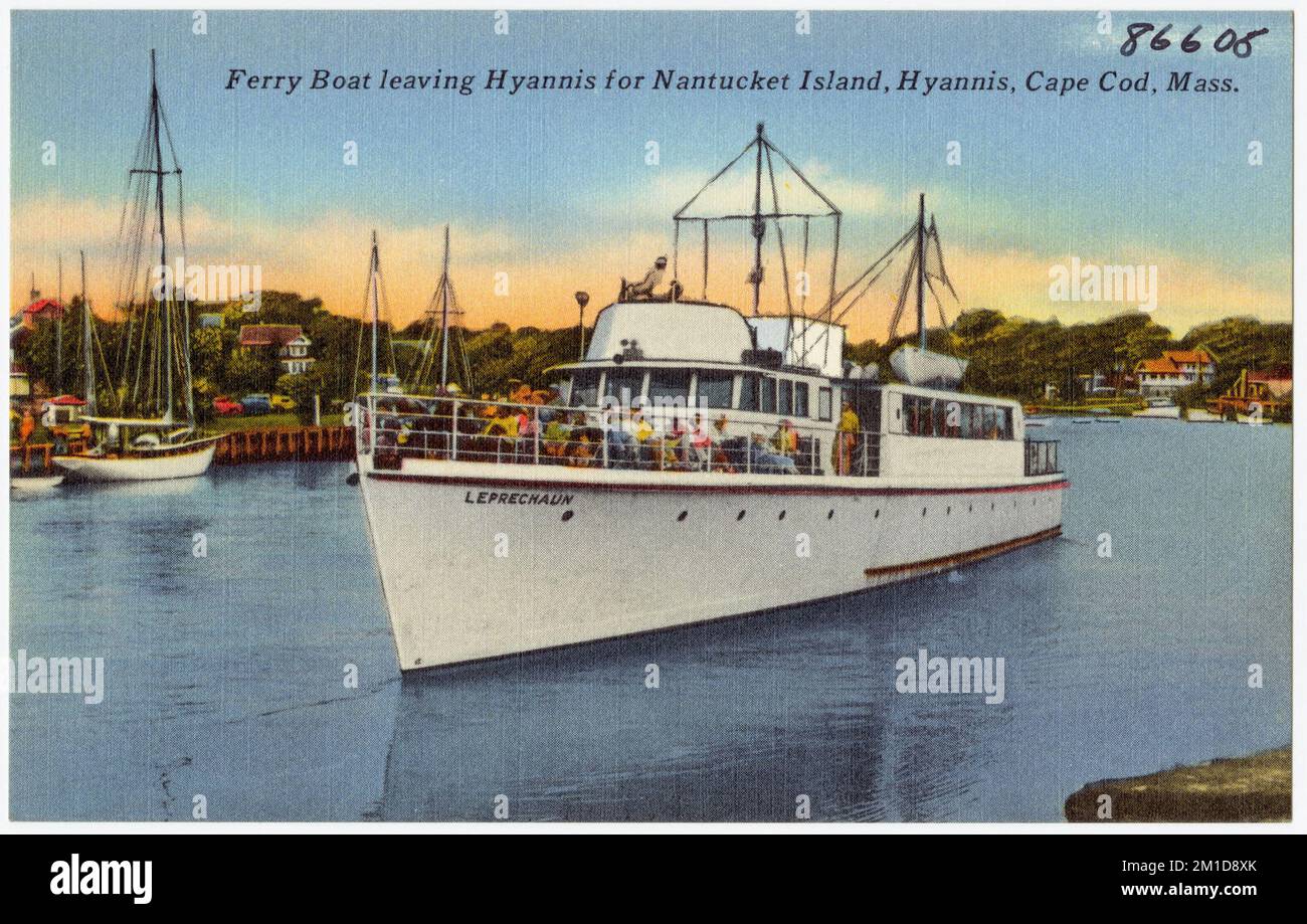 Fähre von Hyannis nach Nantucket Island, Hyannis, Cape Cod, Mass. , Fähren, Tichnor Brothers Collection, Postkarten der Vereinigten Staaten Stockfoto