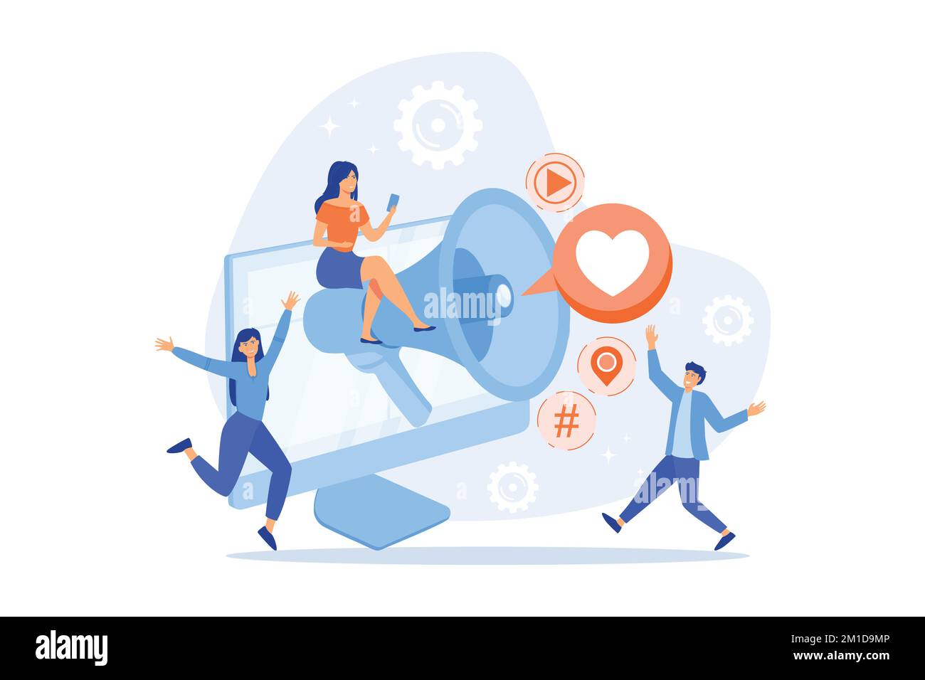 SMM-Management, Internet Lifestyle, moderne Kommunikationstechnologie, ansprechendes Konzept für Follower. Social-Media-Beeinflusser mit Cartoon Cha Stock Vektor