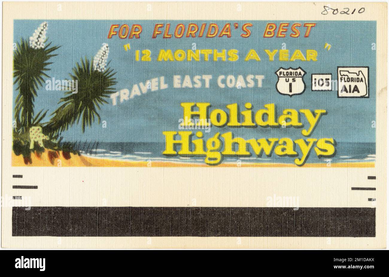 Für Floridas beste '12 Monate im Jahr' Fahrt Ostküste, Holiday Highways, Tichnor Brothers Collection, Postkarten der Vereinigten Staaten Stockfoto