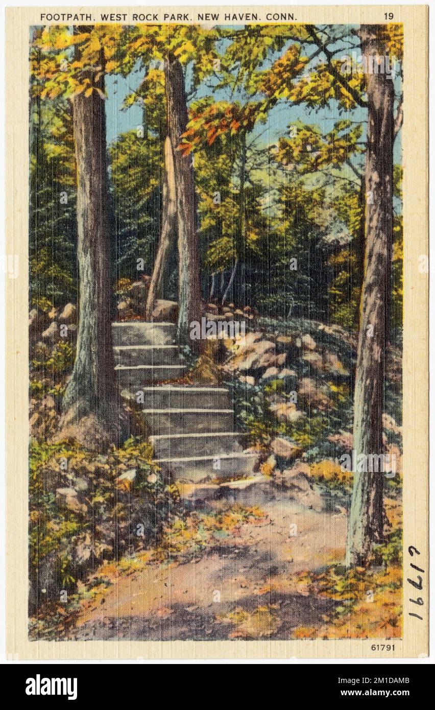 Fußweg, West Rock Park, New Haven, Conn , Parks, Tichnor Brothers Collection, Postkarten der Vereinigten Staaten Stockfoto