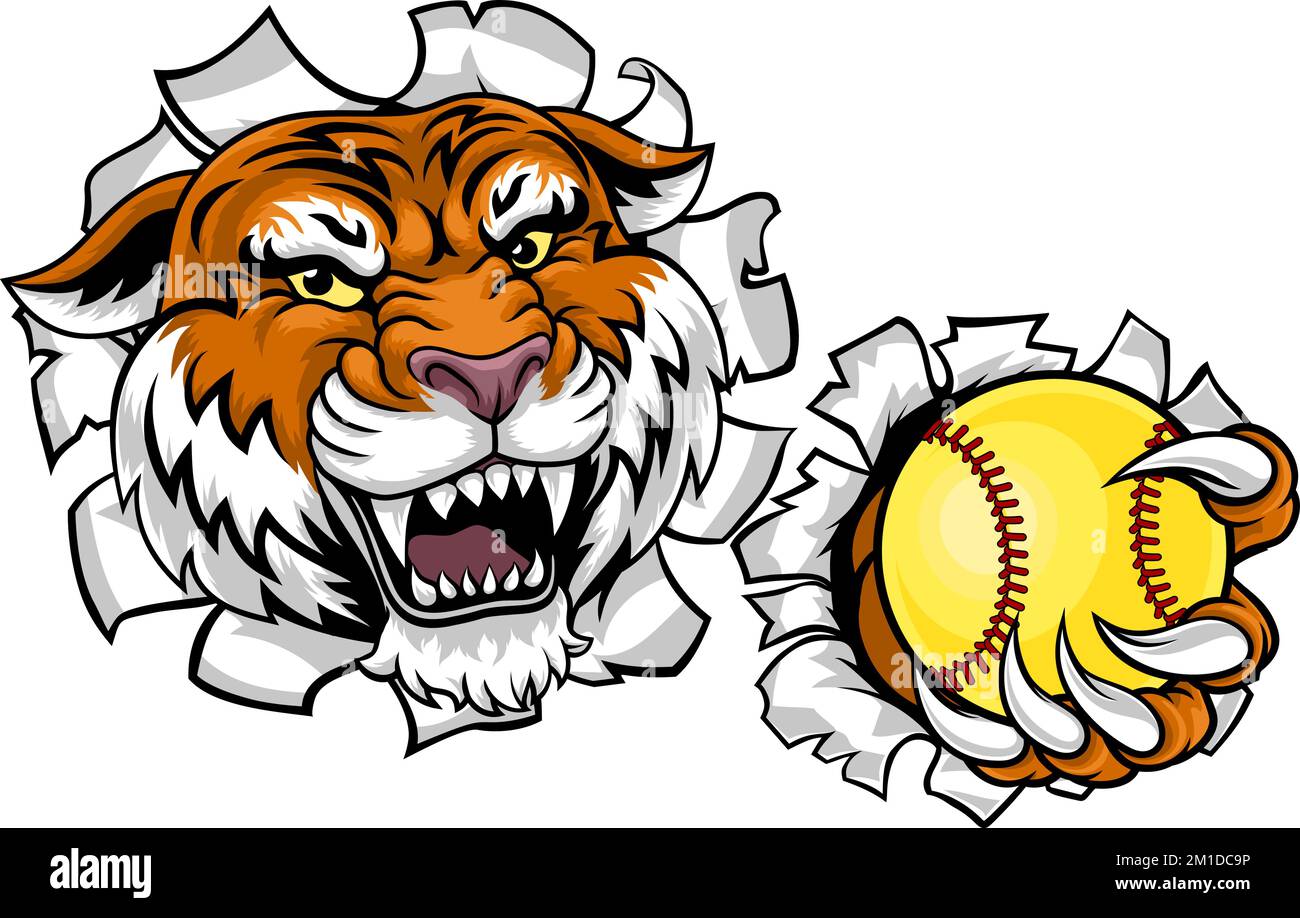 Maskottchen Des Tiger Softball Animal Sports Teams Stock Vektor