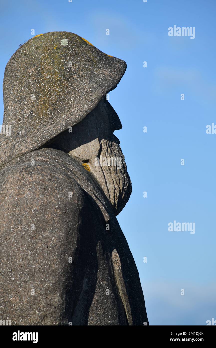 Detail einer Granitskulptur eines Goldbergmanns in Greymouth, Neuseeland, 2022 Stockfoto