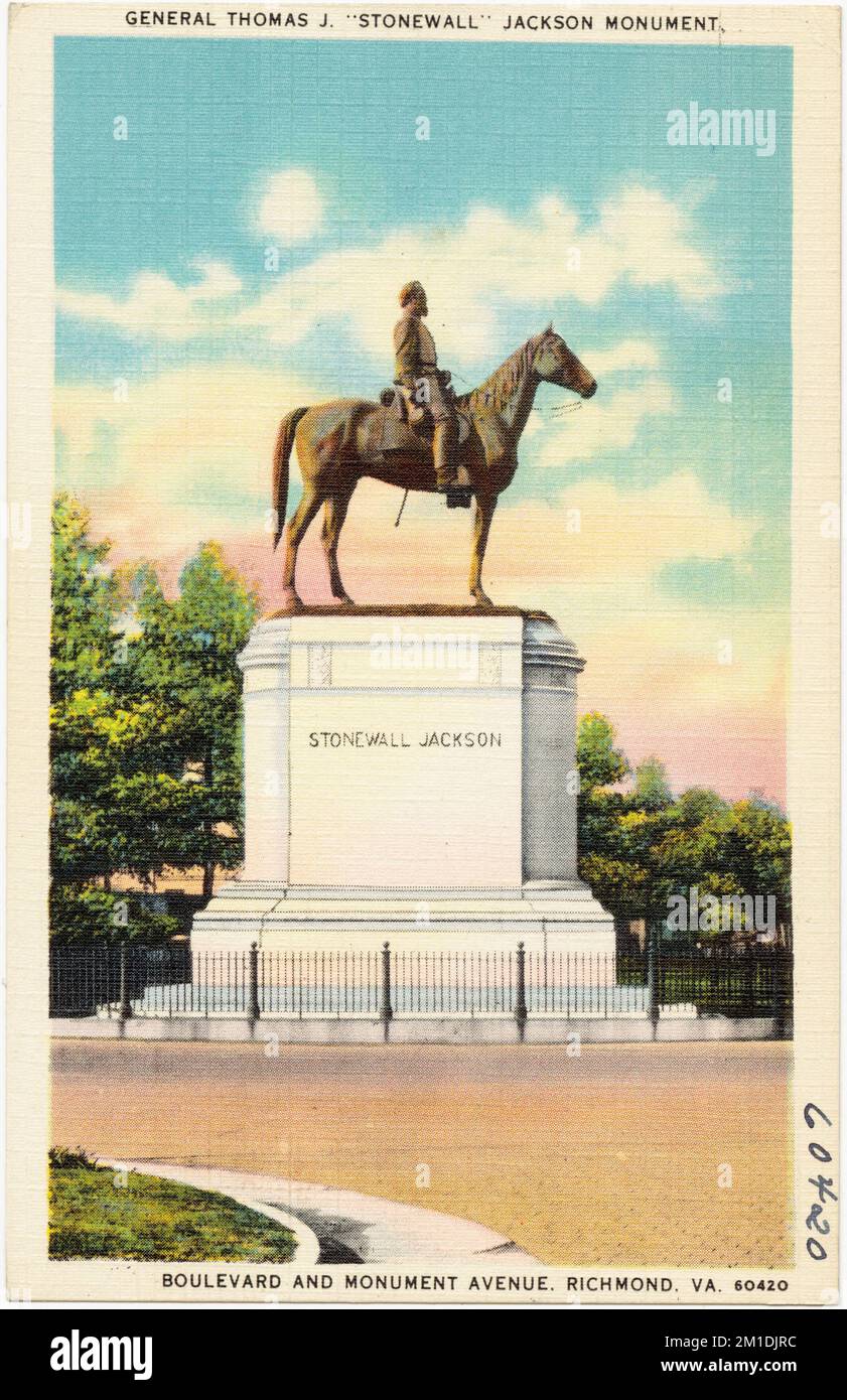 General Thomas J. „Stonewall“, Jackson Monument, Boulevard und Monument Avenue, Richmond, VA. , Denkmäler und Gedenkstätten, Tichnor Brothers Collection, Postkarten der Vereinigten Staaten Stockfoto