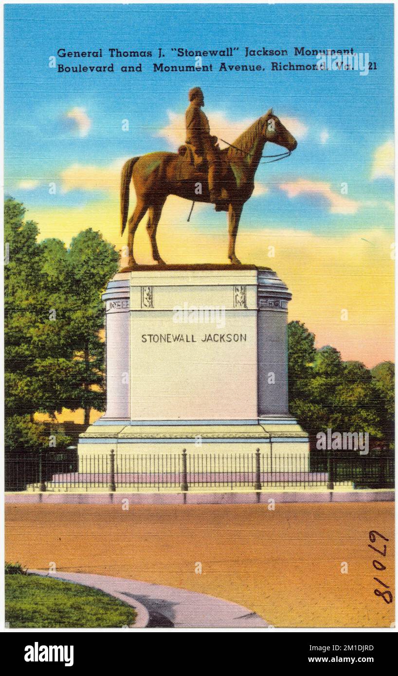 General Thomas J. „Stonewall“, Jackson Monument, Boulevard und Monument Avenue, Richmond, Virginia , Denkmäler und Gedenkstätten, Tichnor Brothers Collection, Postkarten der Vereinigten Staaten Stockfoto