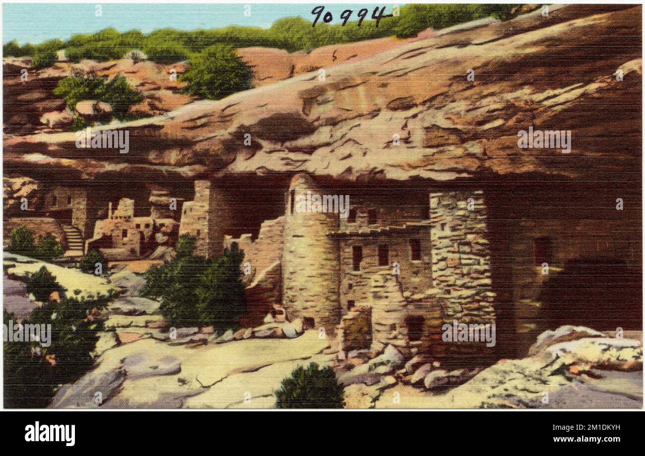 Allgemeiner Blick auf Manitou Cliff Dwellings in Phantom Cliff Canon, Manitou Springs, Colorado. , Historische Stätten, Tichnor Brothers Collection, Postkarten der Vereinigten Staaten Stockfoto