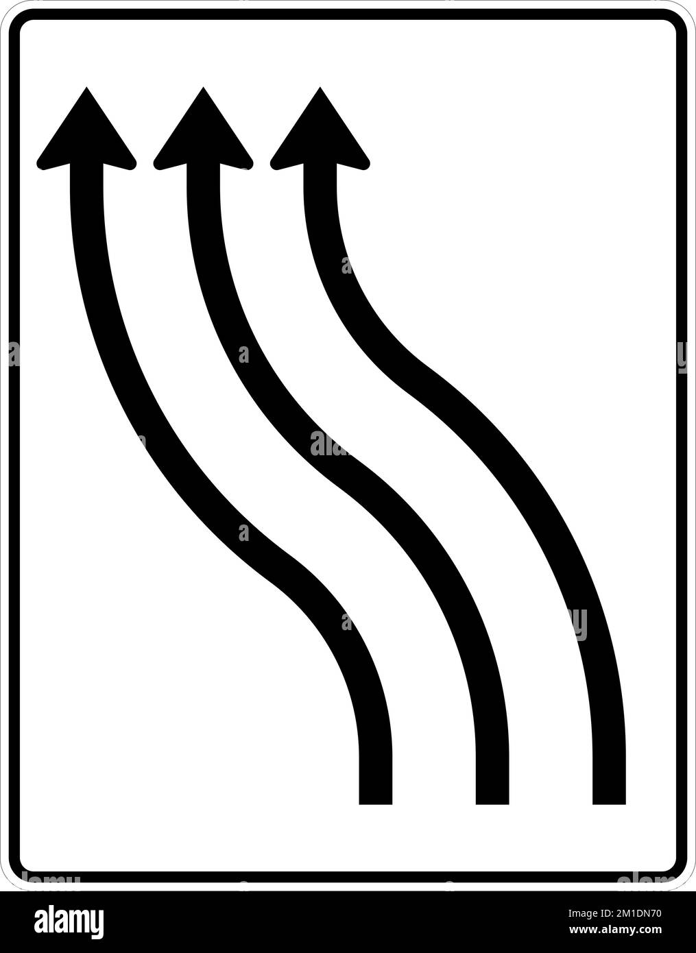 Dieses Zeichen zeigt das Ende einer Lanelanes an. Der gesamte Verkehr in dieser Lanediese Fahrspuren müssen in die angrenzende Lane übergehen. Wegweiser, Straßenschilder Ger Stock Vektor