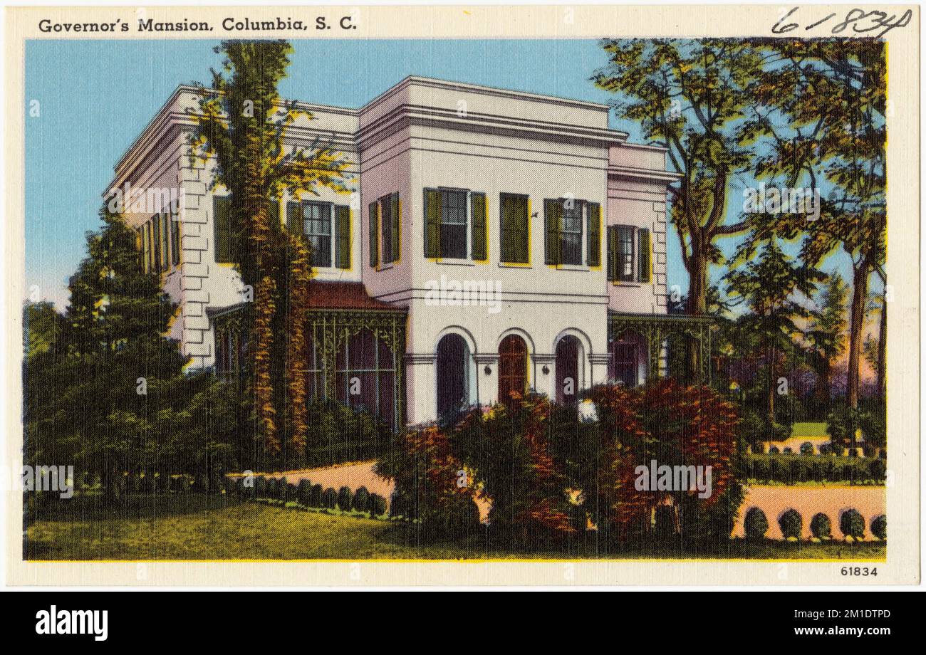 Governor's Mansion, Columbia, S.C., Government Facilities, Tichnor Brothers Collection, Postkarten der Vereinigten Staaten Stockfoto