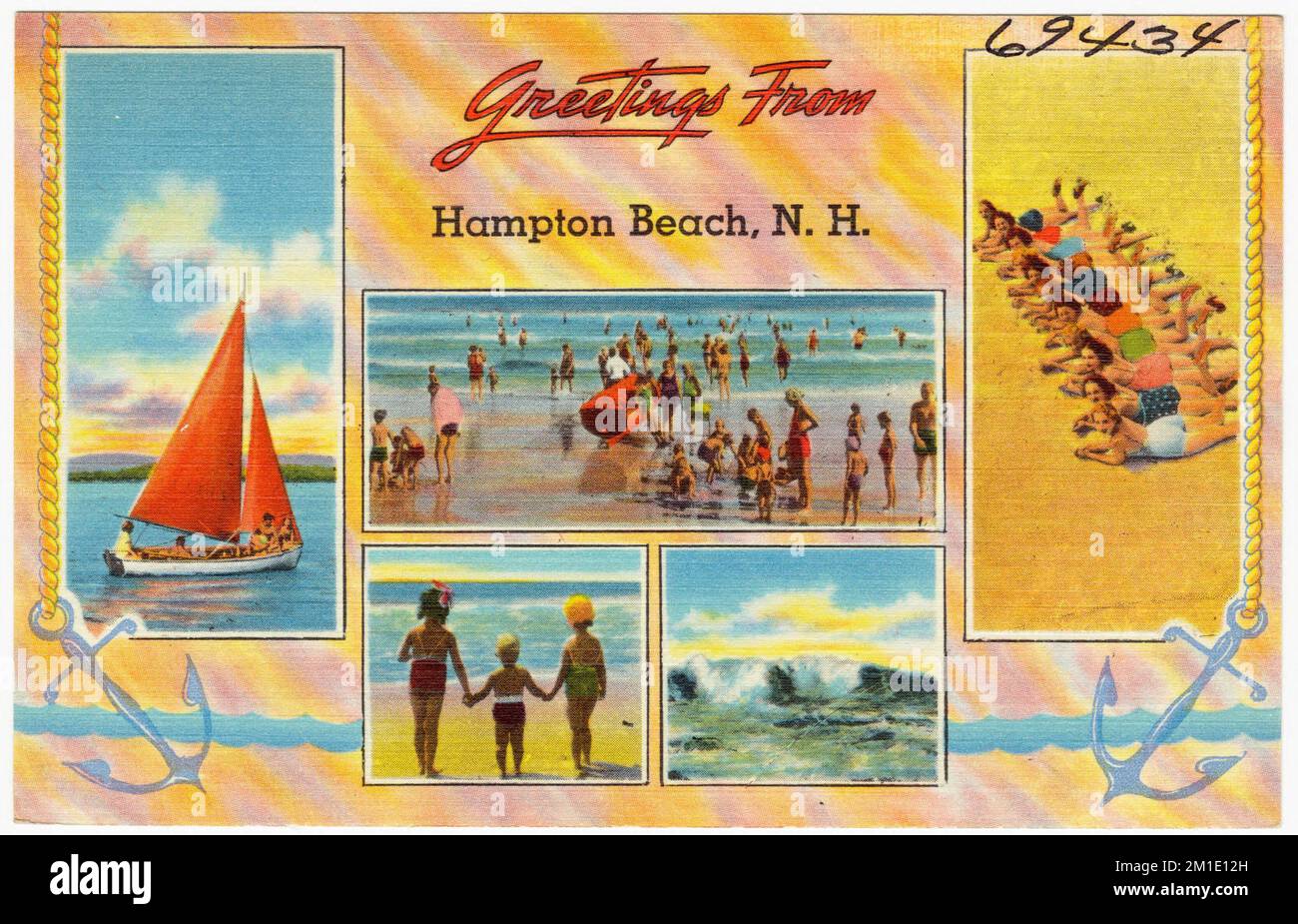 Grüße aus Hampton Beach, N.H. Strände, Tichnor Brothers Collection, Postkarten der Vereinigten Staaten Stockfoto