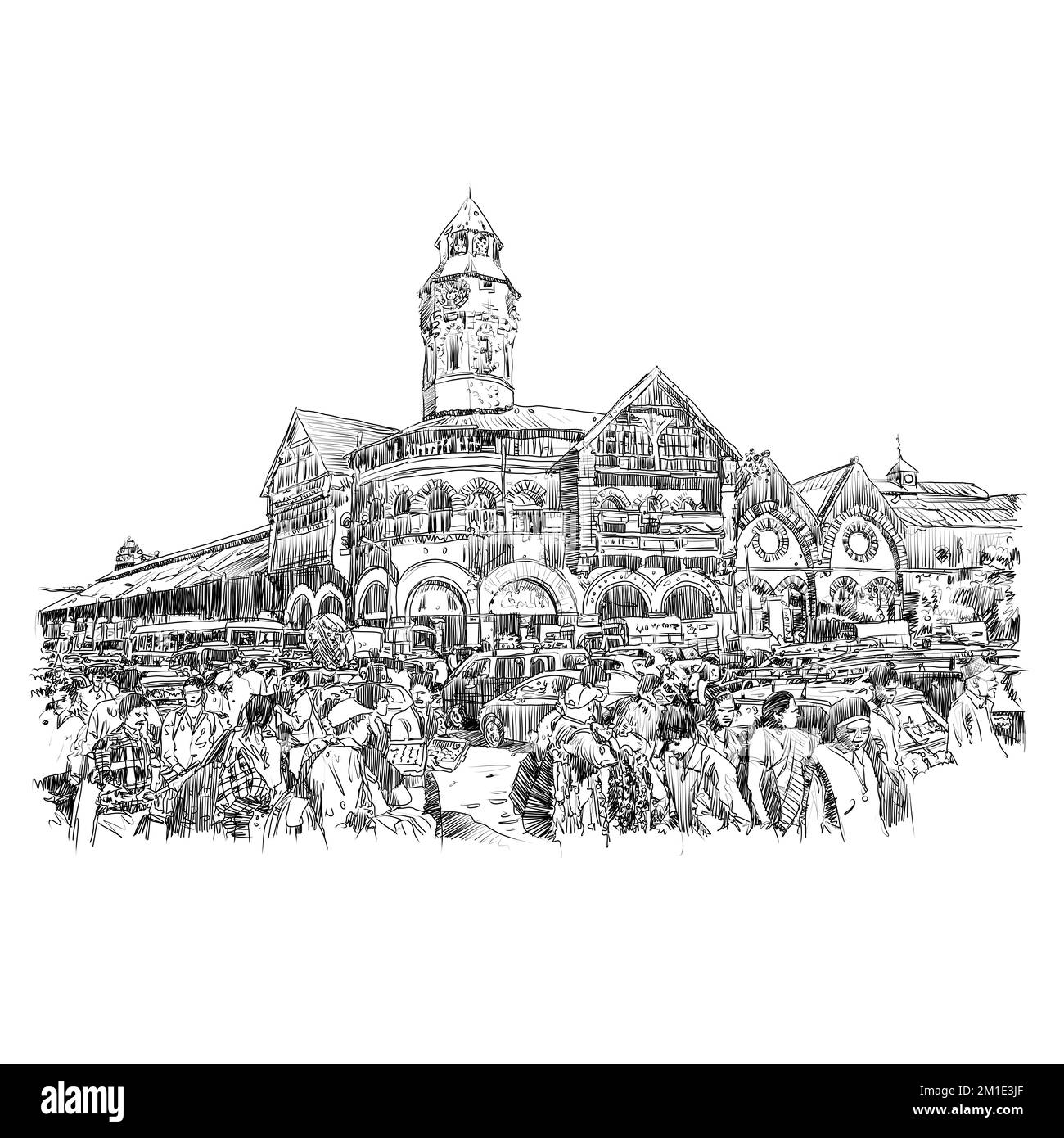 Einer der ältesten und beliebtesten Märkte in Mumbai - Crawford Markt, auch bekannt als Mahatma Jyotiba Phule Mandai Illustration, Buildings & Architects Stockfoto