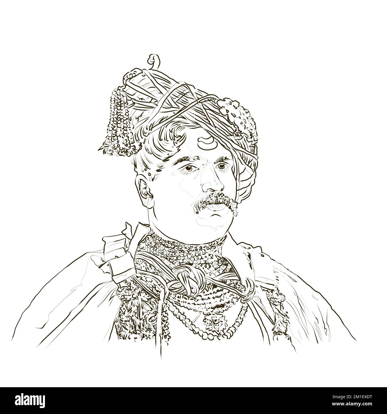 Kolhapur, Maharashtra Indien Statue des großen indischen Maratha-Königs Rajshri Shri Shahu Maharaj Bild im Neuen Palast Museumspalast im Hintergrund aufgenommen. Stockfoto