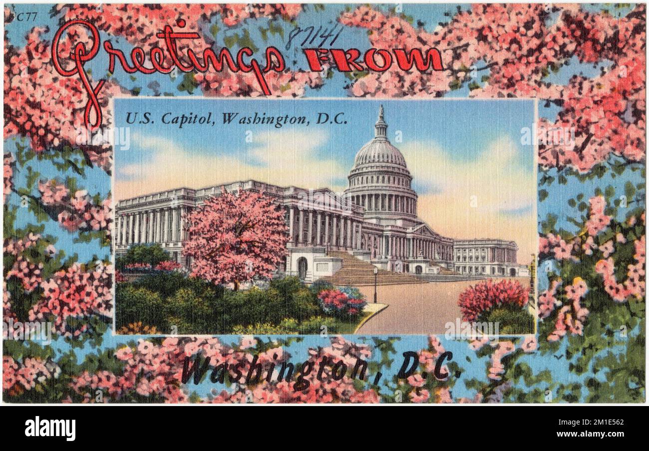 Grüße von U. S. Capitol, Washington, D.C., Capitols, Tichnor Brothers Collection, Postkarten der Vereinigten Staaten Stockfoto