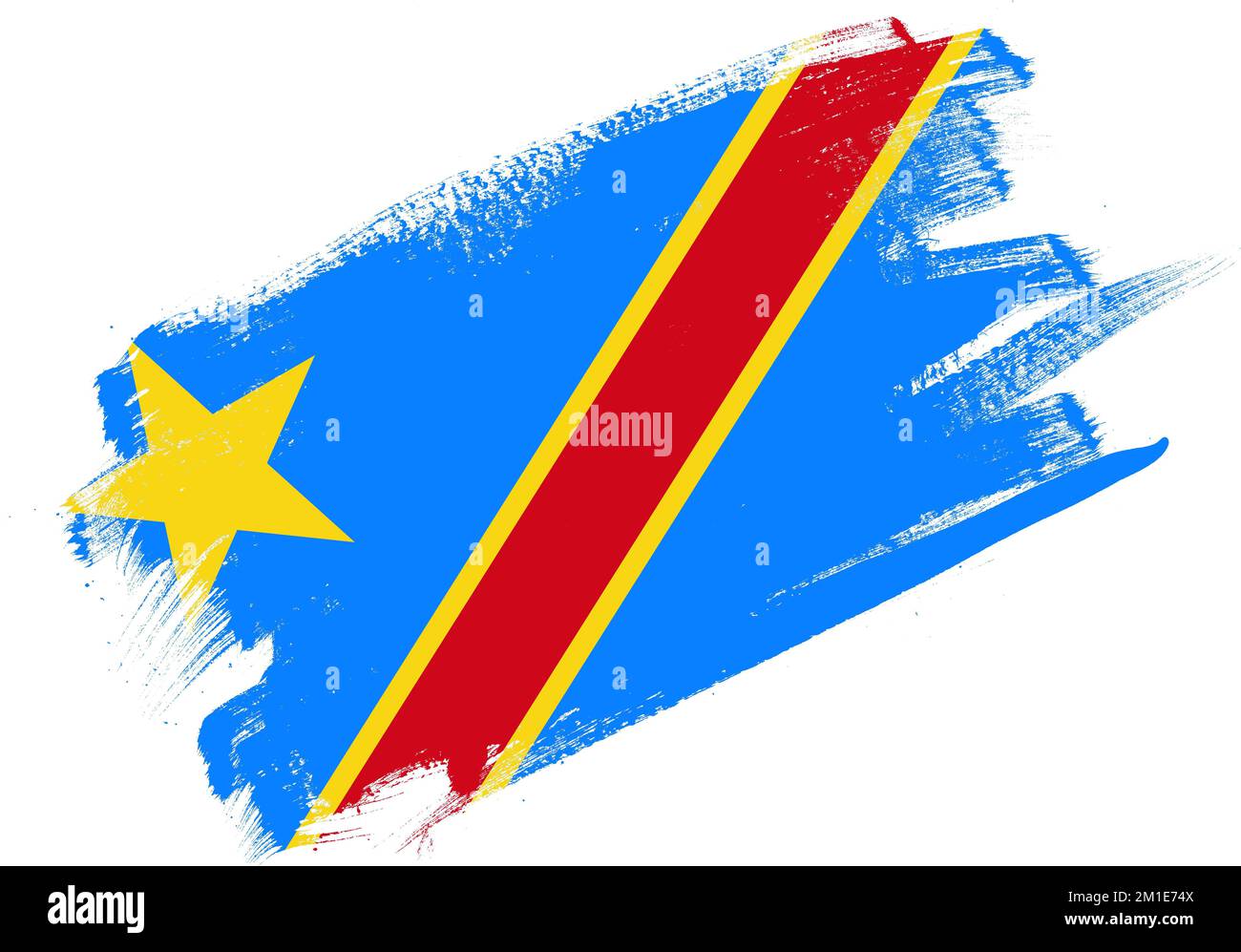 Abstrakte, mit Pinsel strukturierte Flagge der demokratischen republik kongo auf weißem Hintergrund Stockfoto