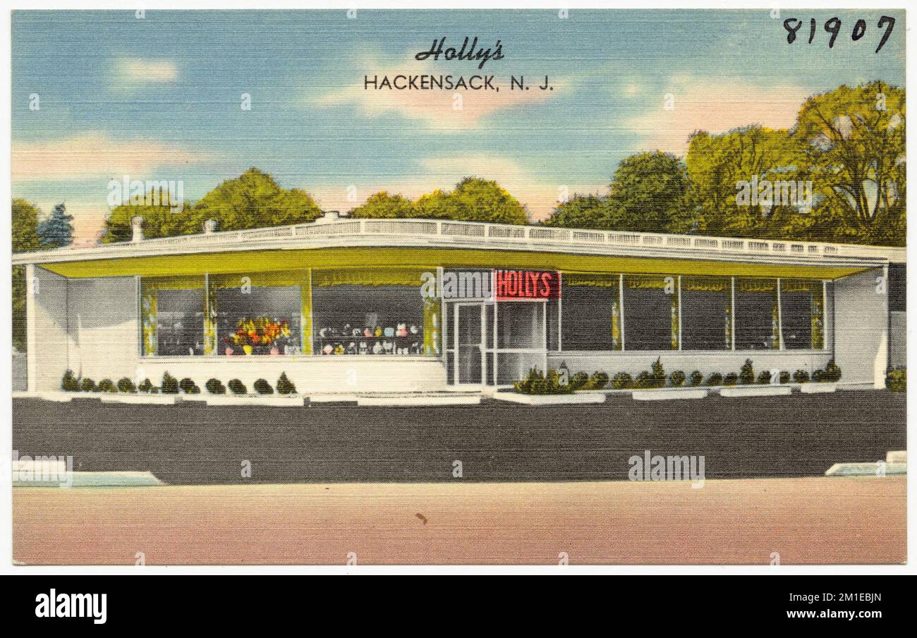 Holly's, Hackensack, NJ, Restaurants, Tichnor Brothers Collection, Postkarten der Vereinigten Staaten Stockfoto