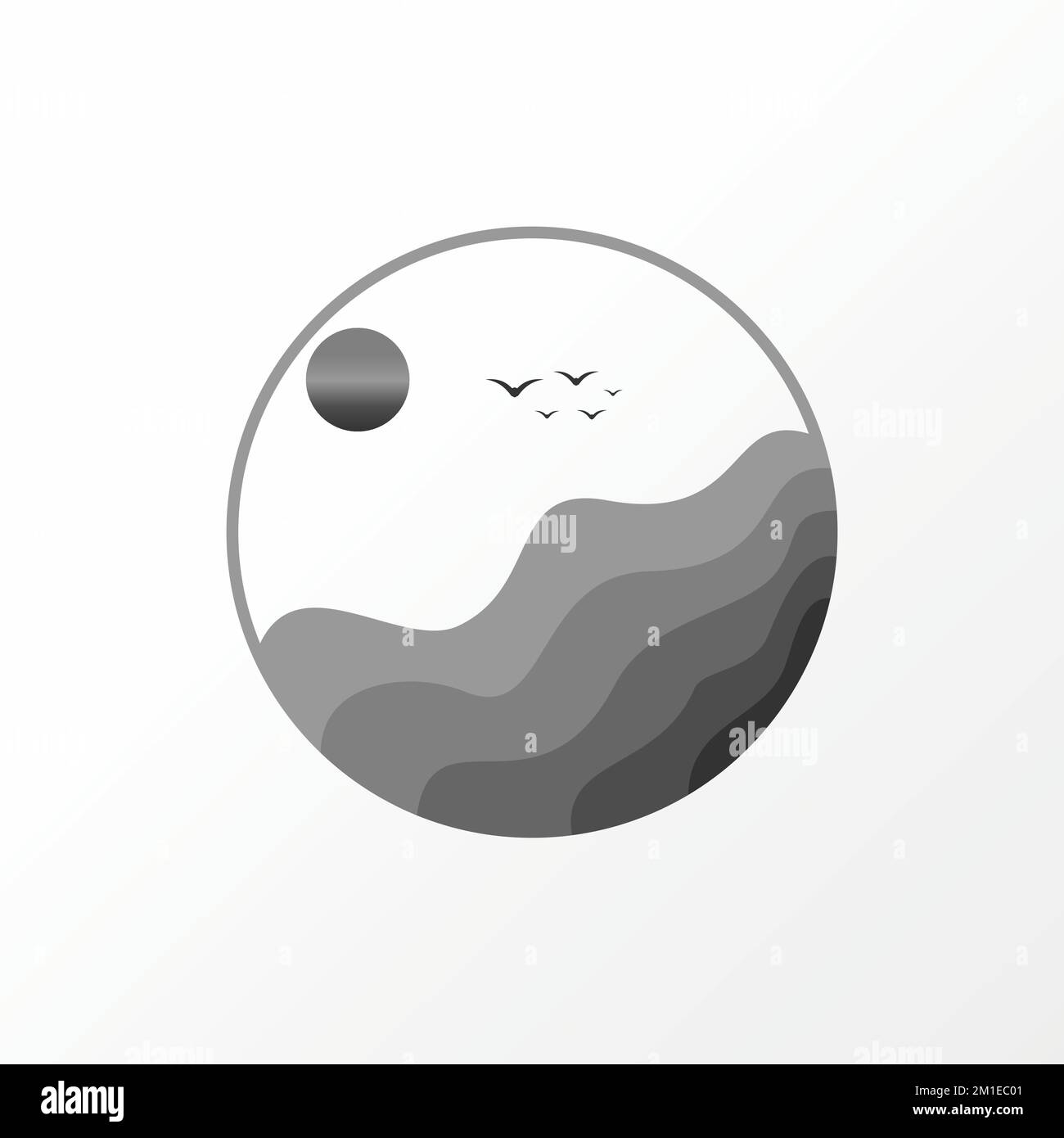 Fantastische Aussicht auf den Strand oder die Wüste im Dunkeln Bildgrafik Symbol Logo Design abstraktes Konzept Vektormaterial. Wird als Symbol im Zusammenhang mit Natur oder Abenteuer verwendet Stock Vektor