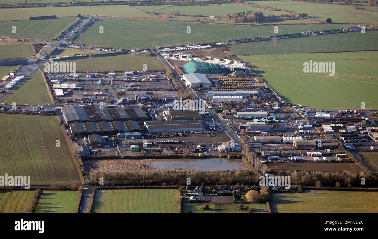 Lancaster Approach, North Killingholme Industrial Estate, Immingham, Lincolnshire aus der Vogelperspektive Stockfoto