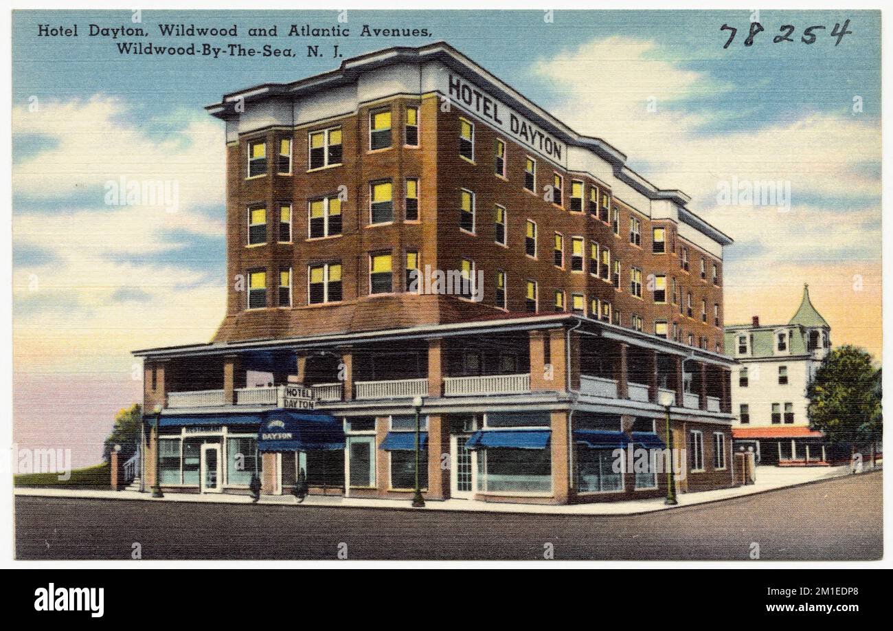 Hotel Dayton, Wildwood and Atlantic Avenues, Wildwood-by-the-Sea, N. J. , Hotels, Tichnor Brothers Collection, Postkarten der Vereinigten Staaten Stockfoto