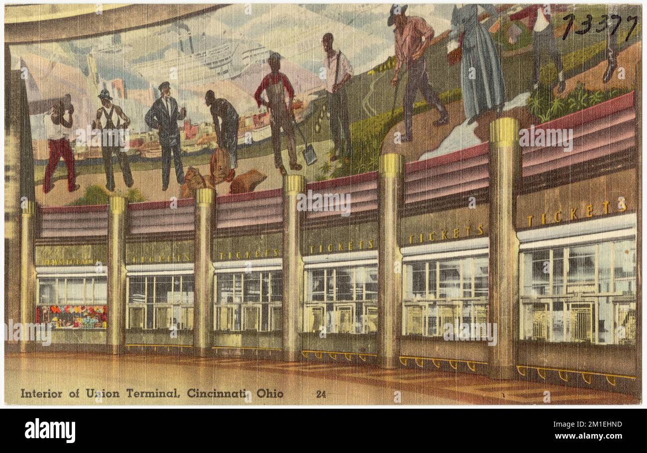Innen im Union Terminal, Cincinnati, Ohio, Bahnhöfen, Tichnor Brothers Collection, Postkarten der Vereinigten Staaten Stockfoto