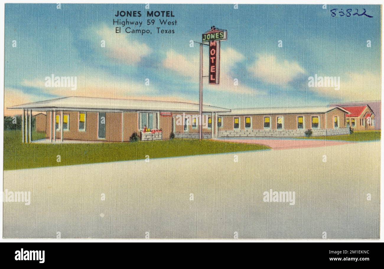 Jones Motel, Highway 59 West, El Campo, Texas , Motels, Tichnor Brothers Collection, Postkarten der Vereinigten Staaten Stockfoto