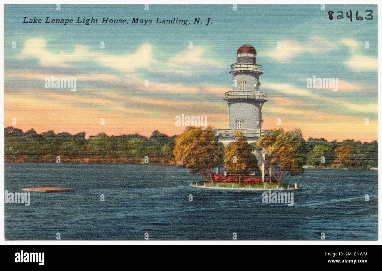 Lake Lenape Light House, Mays Landing, N. J., Lakes & Ponds, Lighthouses, Tichnor Brothers Collection, Postkarten der Vereinigten Staaten Stockfoto