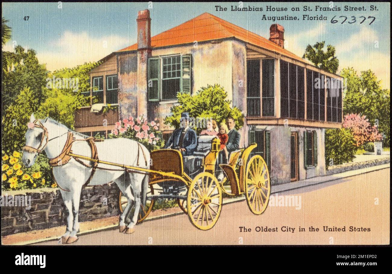 Das Lambias-Haus auf der St. Francis Street, St. Augustine, Florida, die älteste Stadt der Vereinigten Staaten, historische Gebäude, Tichnor Brothers Collection, Postkarten der Vereinigten Staaten Stockfoto