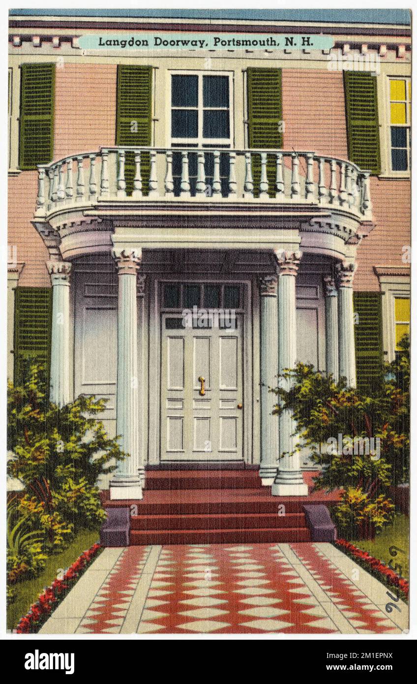 Langdon-Eingang, Portsmouth, N.H. , Houses, Tichnor Brothers Collection, Postkarten der Vereinigten Staaten Stockfoto