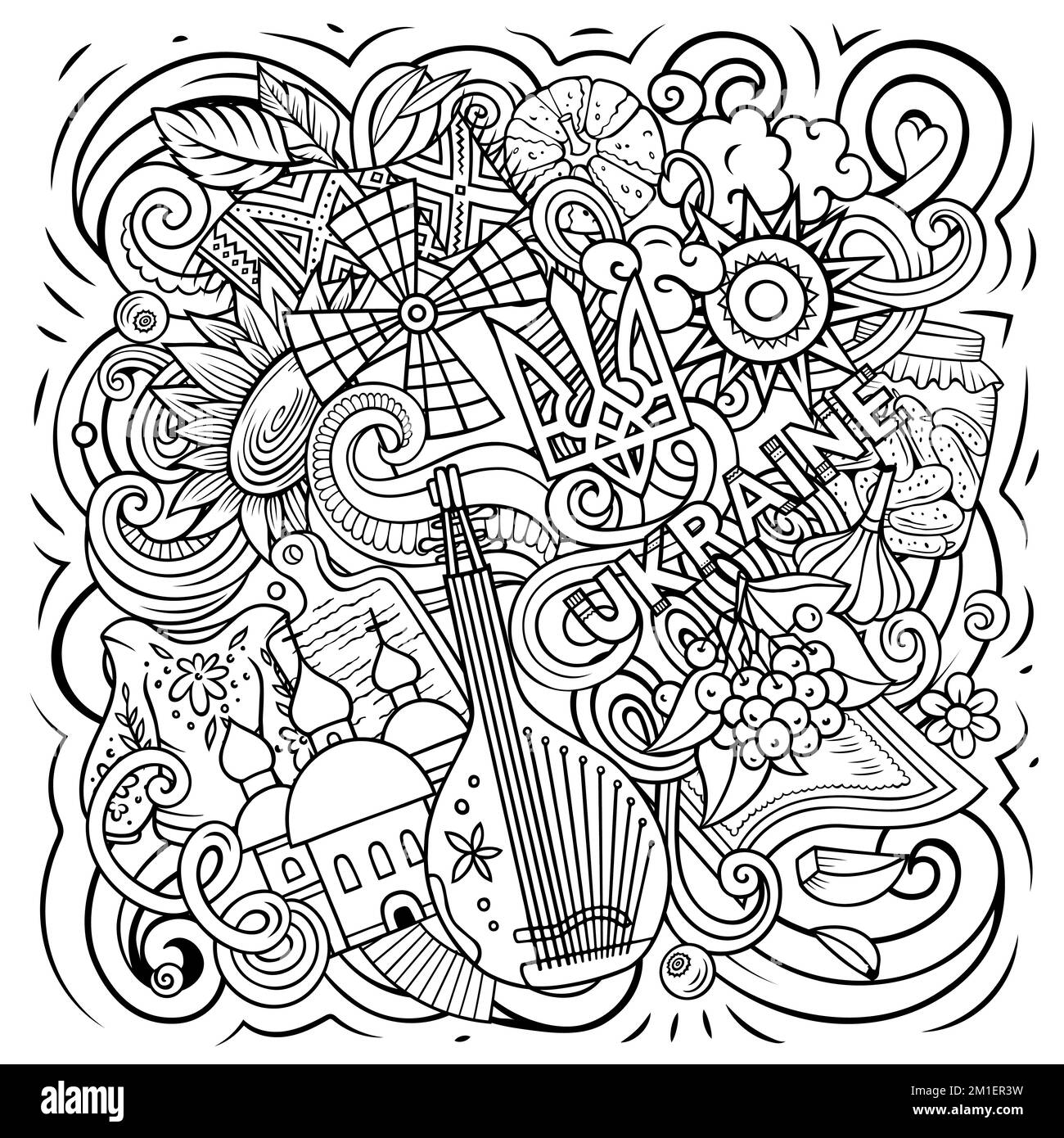 Ukraine Cartoon Doodle Illustration. Lustiges ukrainisches Design. Stock Vektor