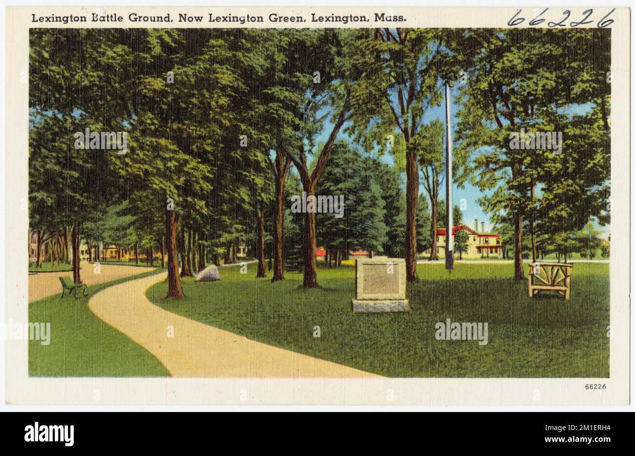 Lexington Battle Ground, jetzt Lexington Green, Lexington, Massachusetts. , Historische Stätten, Tichnor Brothers Collection, Postkarten der Vereinigten Staaten Stockfoto