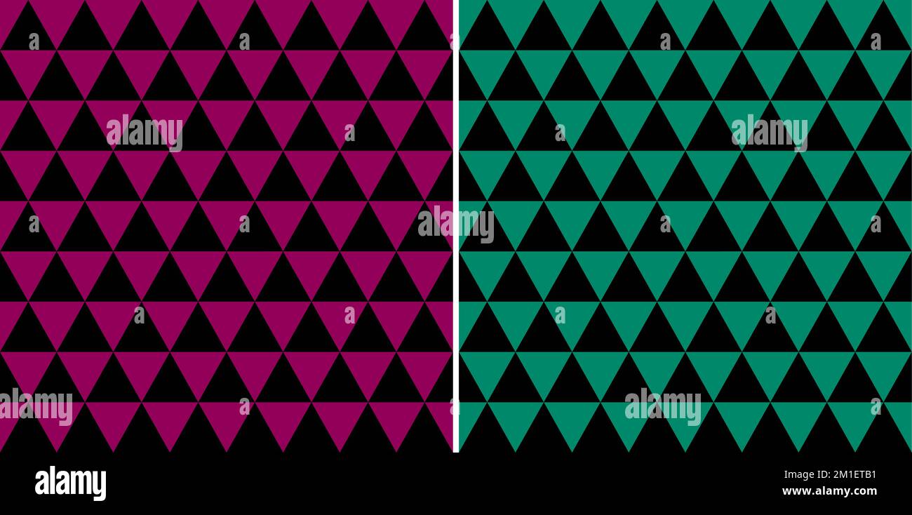 Geometrisches Dreiecksmuster. Abstraktes geometrisches Muster in Rose Garnet, Generic Viridian und Black Color Stock Vektor