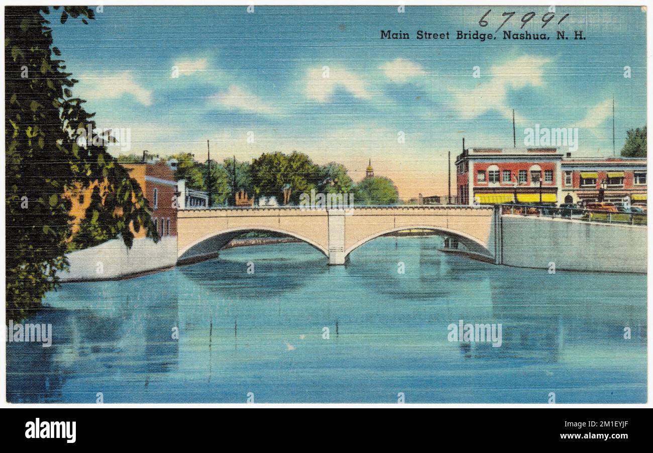 Main Street Bridge, Nashua, N.H. , Bridges, Tichnor Brothers Collection, Postkarten der Vereinigten Staaten Stockfoto