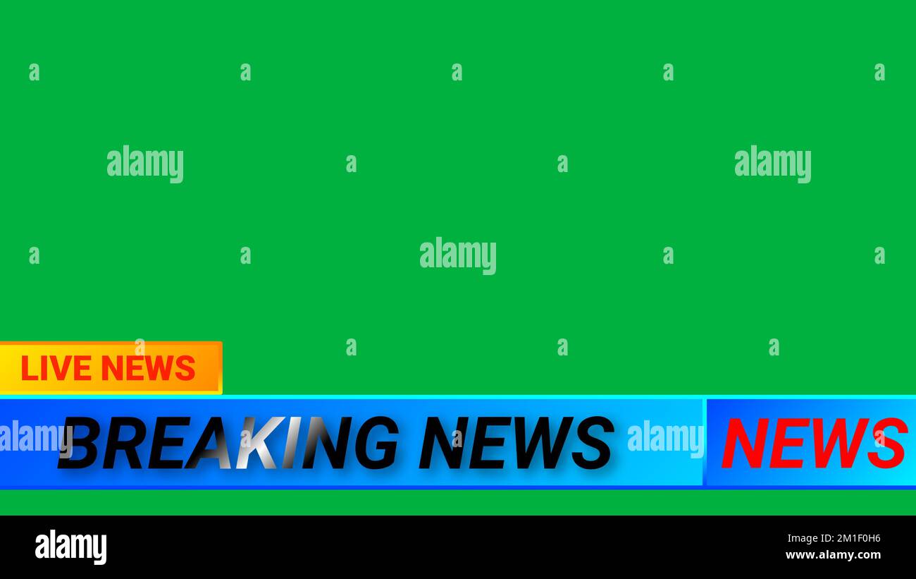 Abbildung mit Eilmeldungen auf grünem Bildschirm. Eilmeldung und Live-News-Bild. Stockfoto