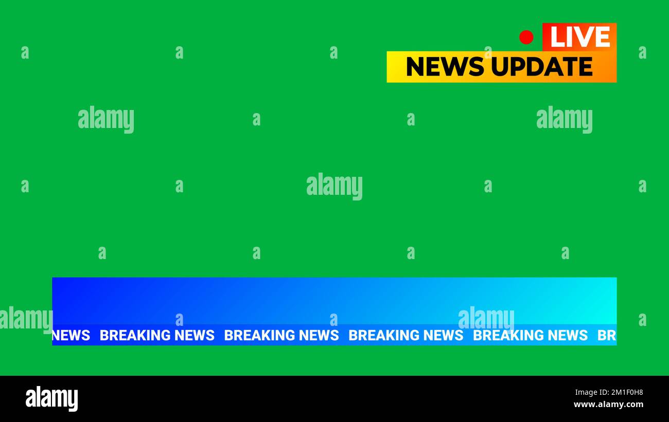 Abbildung mit Eilmeldungen und Live-Nachrichten auf grünem Bildschirm. Konzept für Tagesnachrichten. Stockfoto