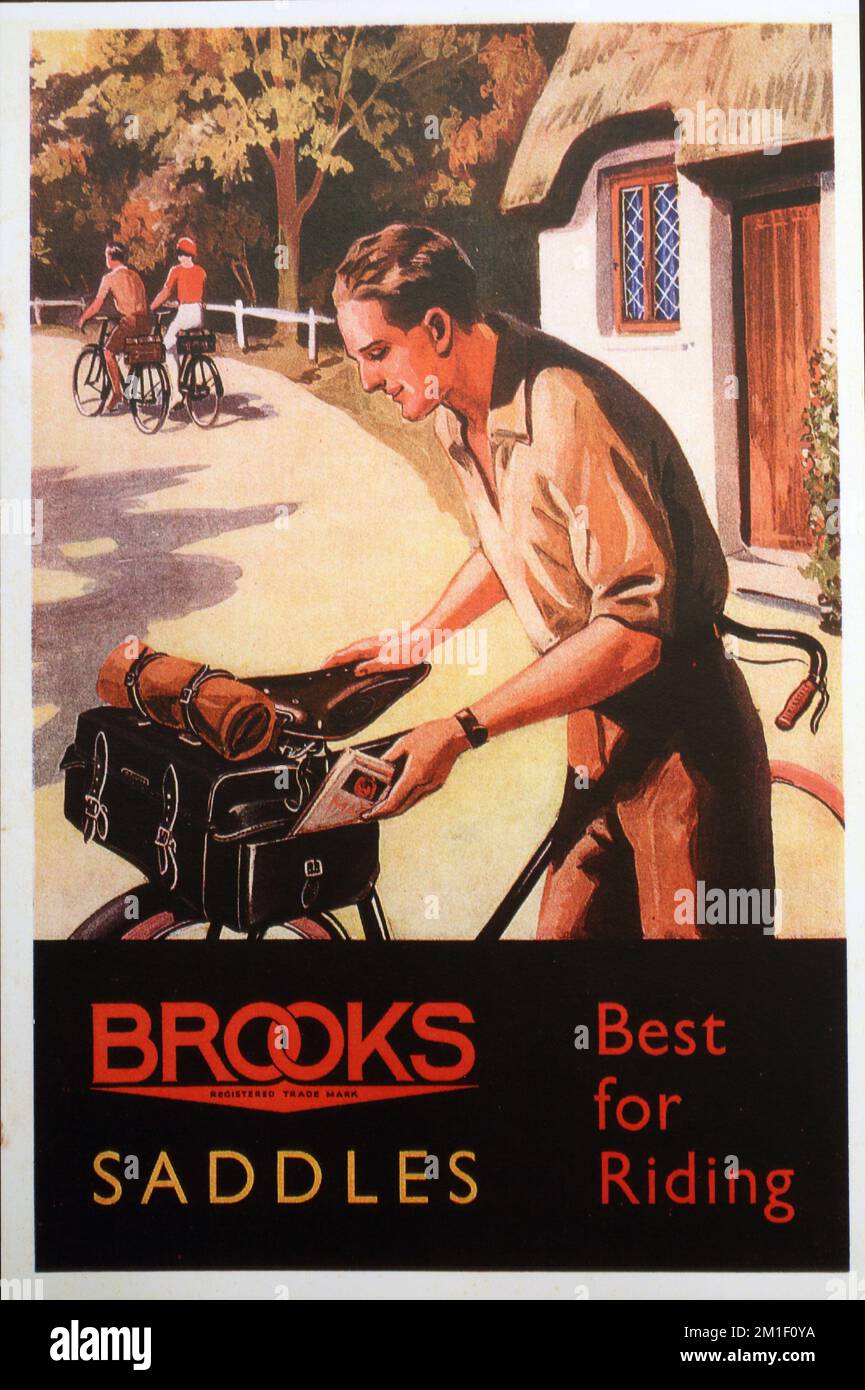 Brooks England Fahrradsattel mit klassischer Werbekunst Stockfoto