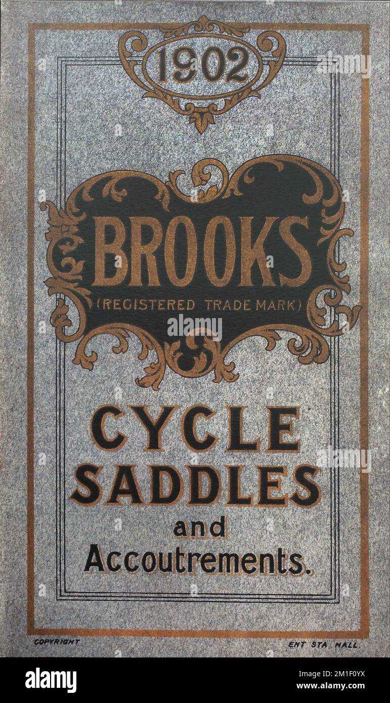 Brooks England Fahrradsattel mit klassischer Werbekunst Stockfoto
