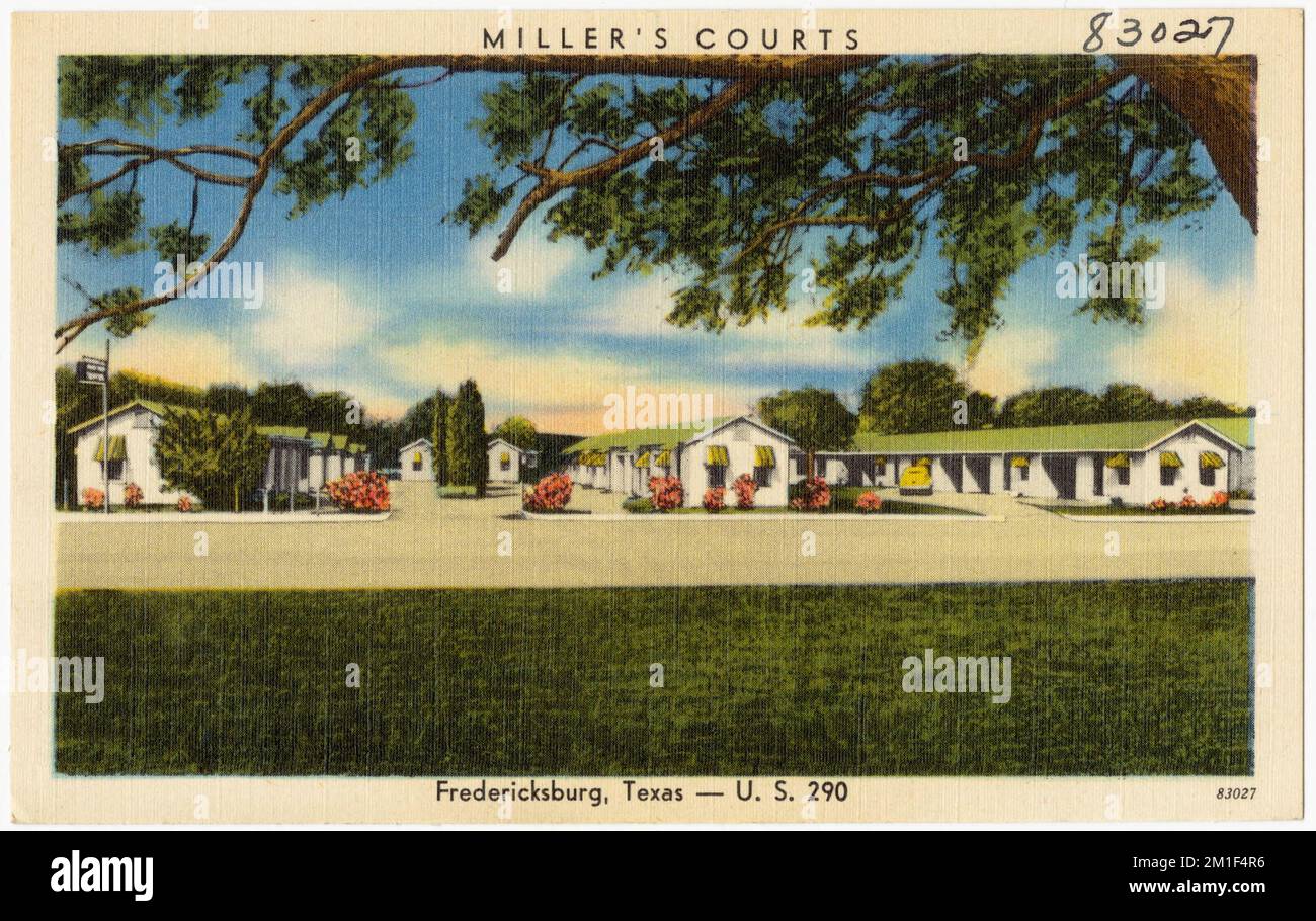 Miller's Courts, Fredericksburg, Texas -- U.S. 290 , Motels, Tichnor Brothers Collection, Postkarten der Vereinigten Staaten Stockfoto