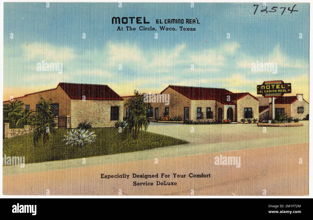 Motel El Camino Rea'l, at the Circle, Waco, Texas, Motels, Tichnor Brothers Collection, Postkarten der Vereinigten Staaten Stockfoto