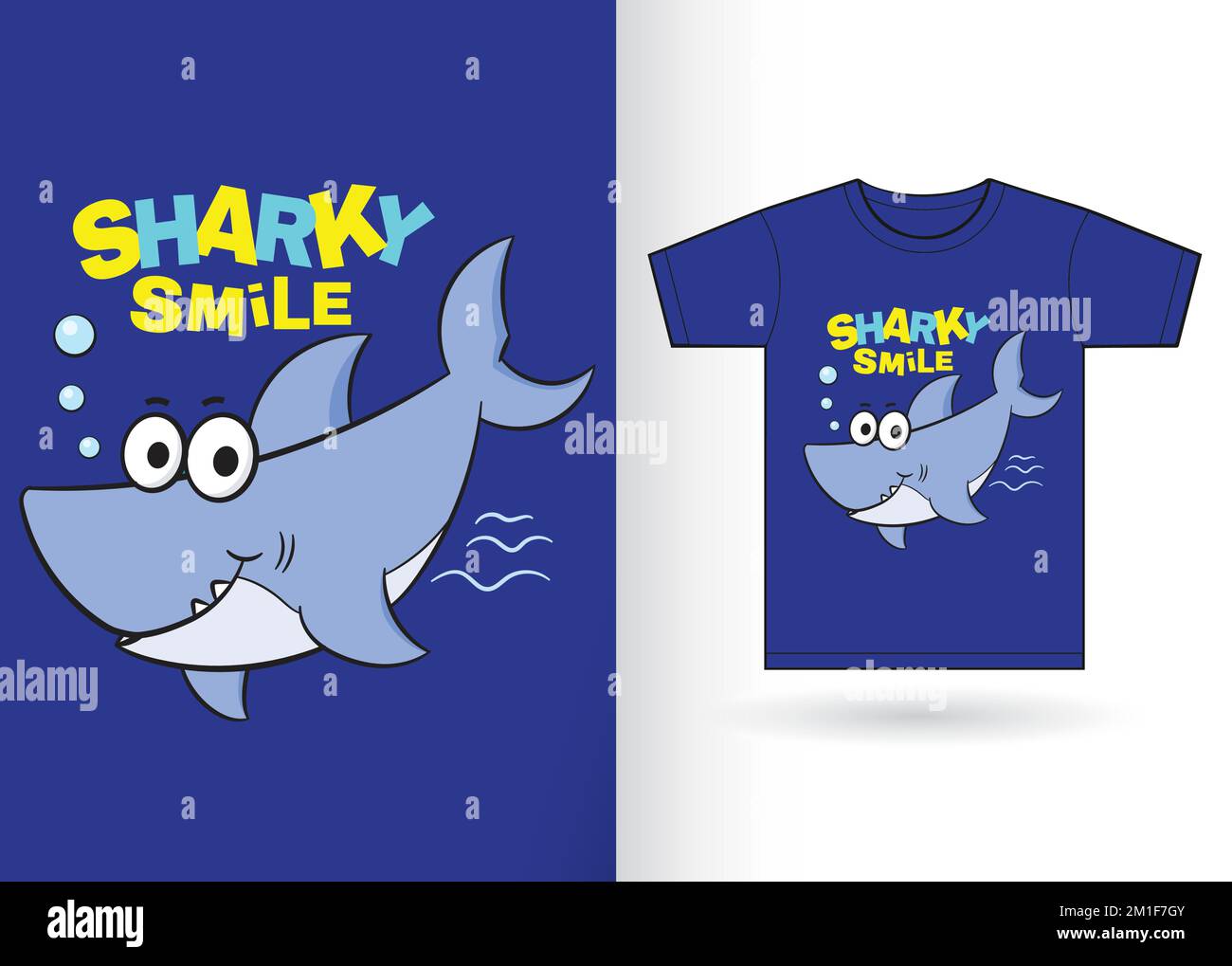 Süßer Shark Cartoon für T-Shirt mit Schablone Stock Vektor