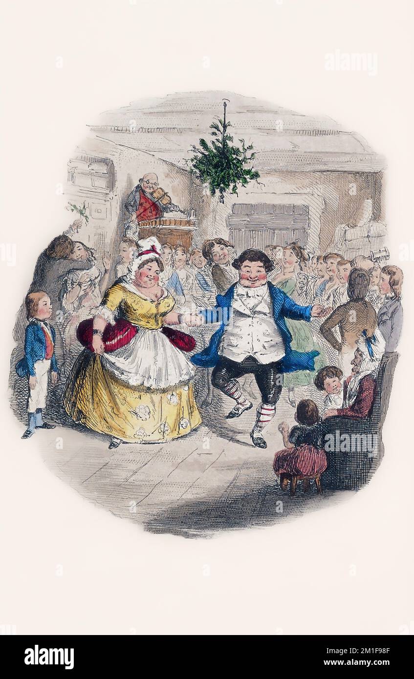 Herr Fezziwigs Ball. Eine Illustration von John Leech für Eine Weihnachtslieder von Charles Dickens. Stockfoto