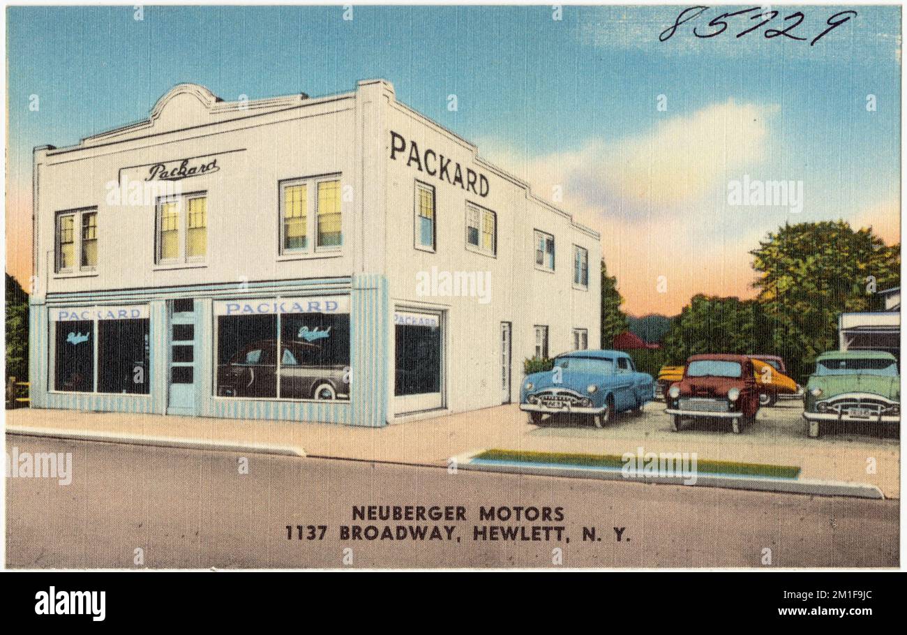 Neuberger Motors, 1137 Broadway, Hewlett, N. Y. , Commercial Facilities, Tichnor Brothers Collection, Postkarten der Vereinigten Staaten Stockfoto