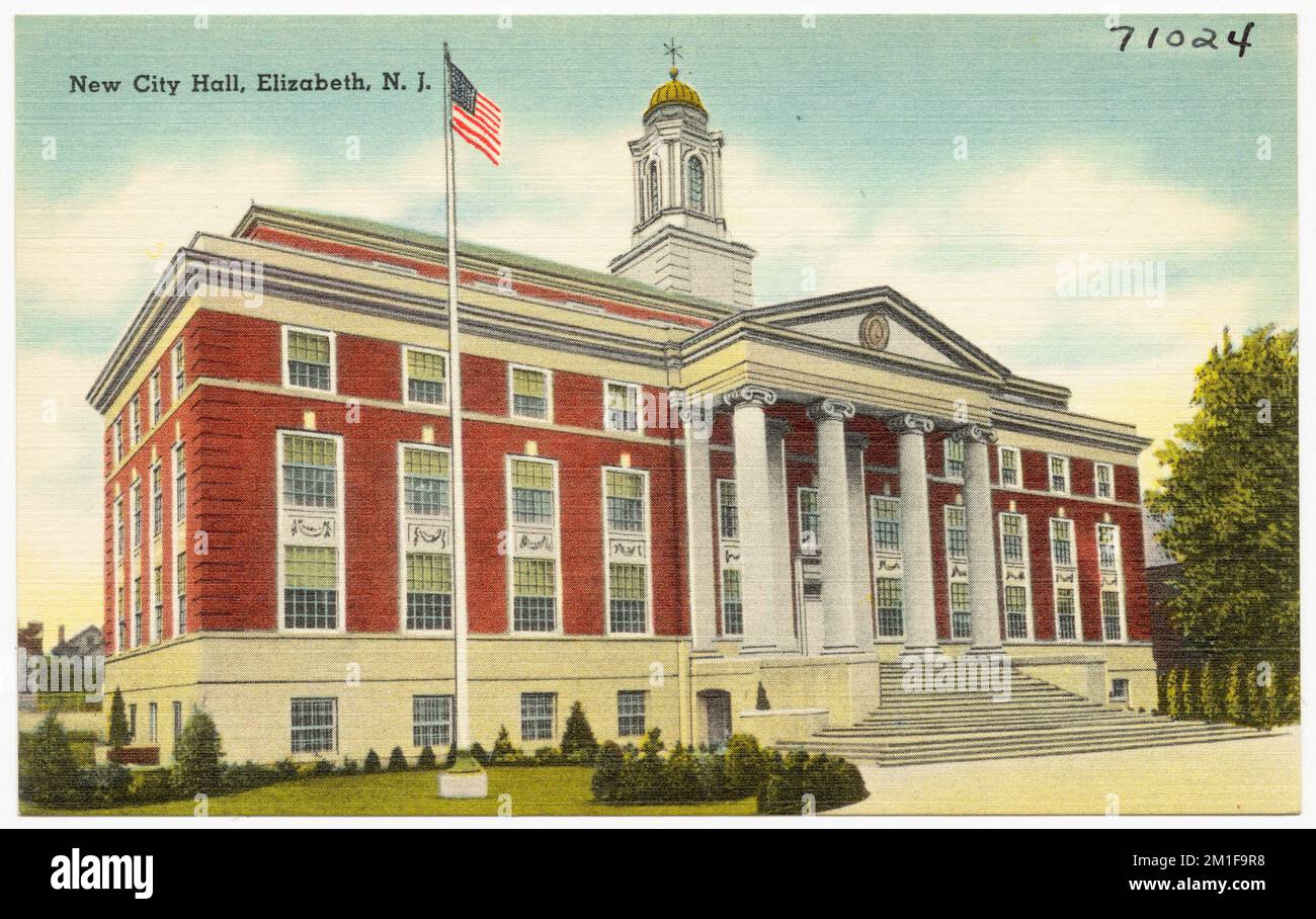 Neues Rathaus, Elizabeth, N.J. , City & Town Halls, Tichnor Brothers Collection, Postkarten der Vereinigten Staaten Stockfoto