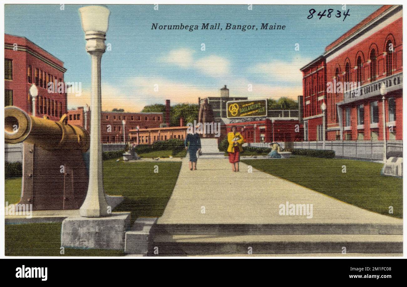 Norumbega Mall, Bangor, Maine, Parks, Tichnor Brothers Collection, Postkarten der Vereinigten Staaten Stockfoto