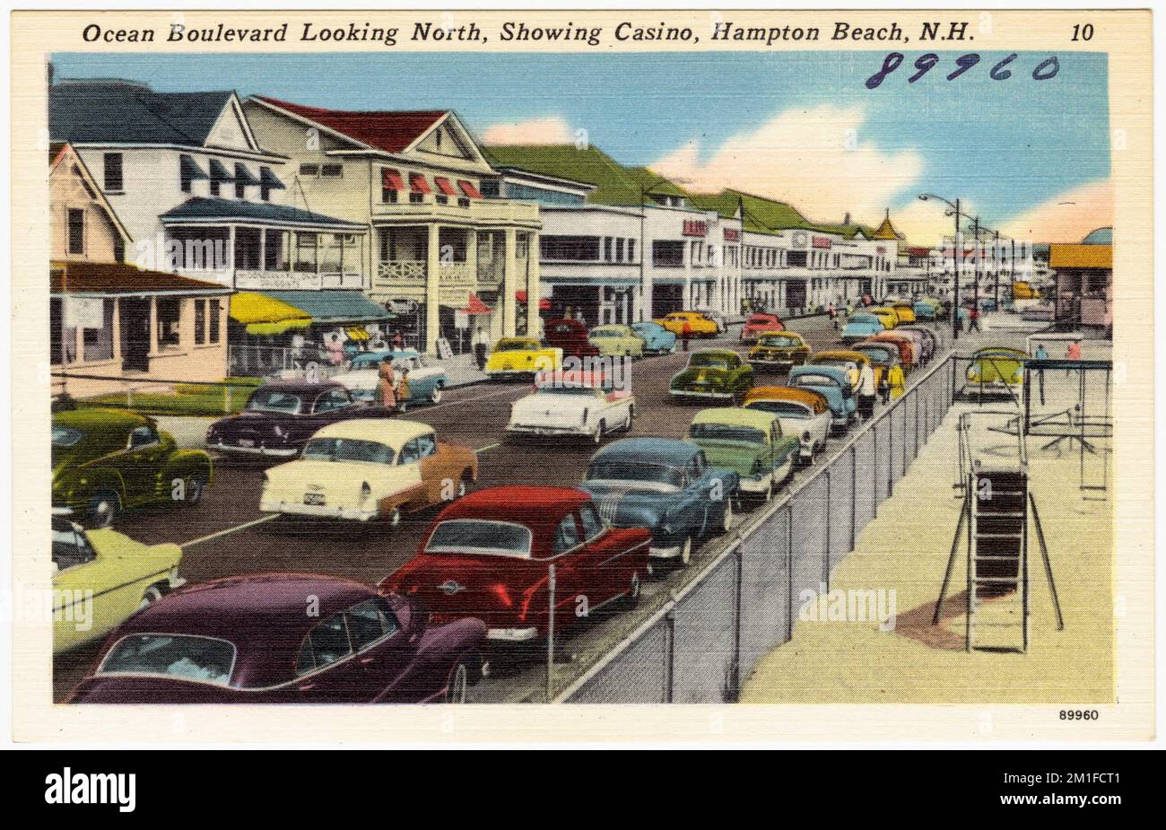 Ocean Boulevard mit Blick nach Norden, mit Casino, Hampton Beach, N.H. , Cities & Towns, Tichnor Brothers Collection, Postkarten der Vereinigten Staaten Stockfoto